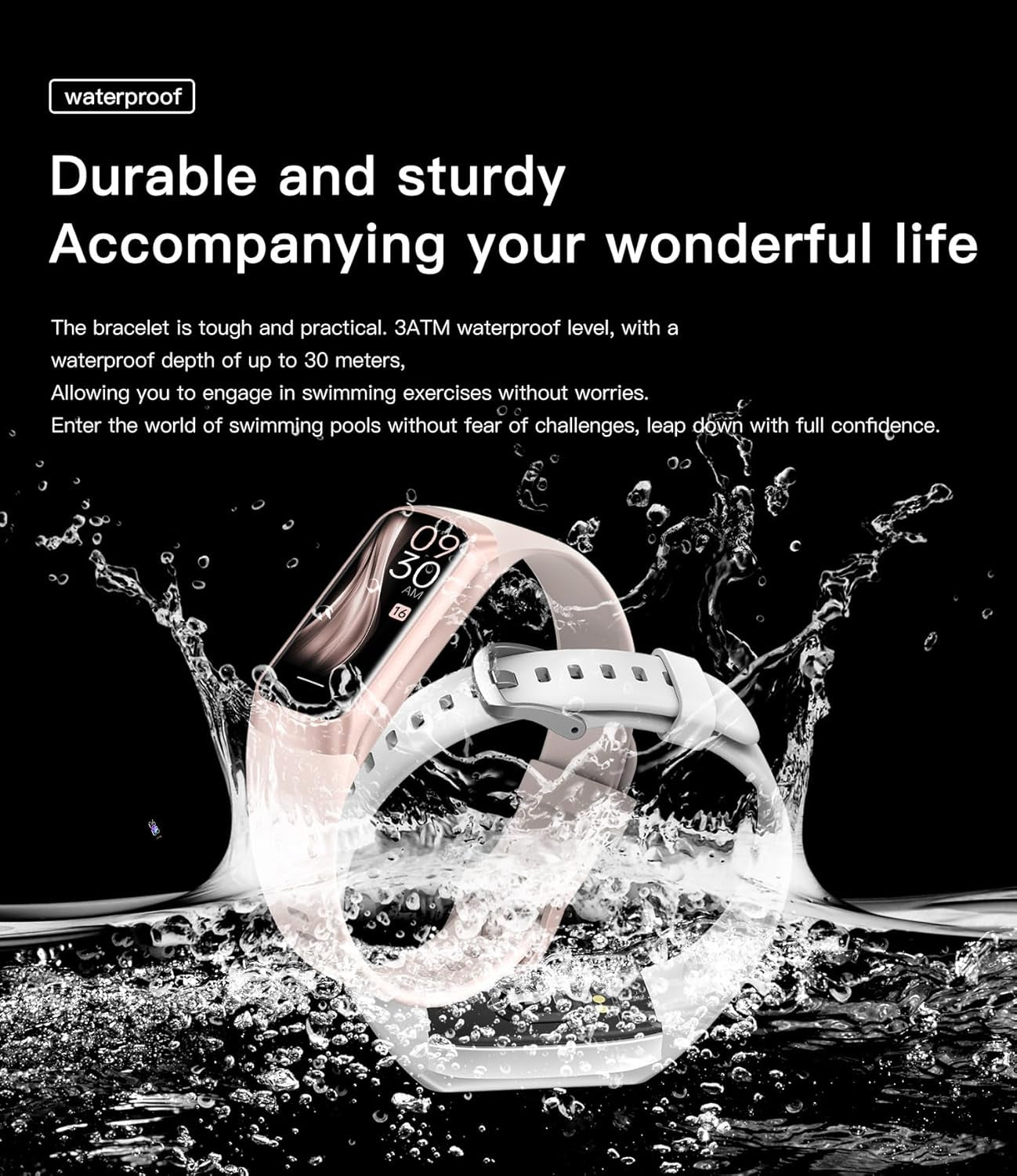 Health and Fitness Tracker for Men and Women, AMOLED Display, Compatible with Android and iOS, Features Alarm, Stopwatch, Blood Pressure Monitoring, Calorie Tracking, and IP68 Waterproof Rating
