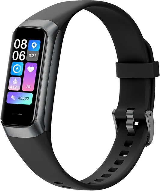 Health and Fitness Tracker for Men and Women, AMOLED Display, Compatible with Android and iOS, Features Alarm, Stopwatch, Blood Pressure Monitoring, Calorie Tracking, and IP68 Waterproof Rating